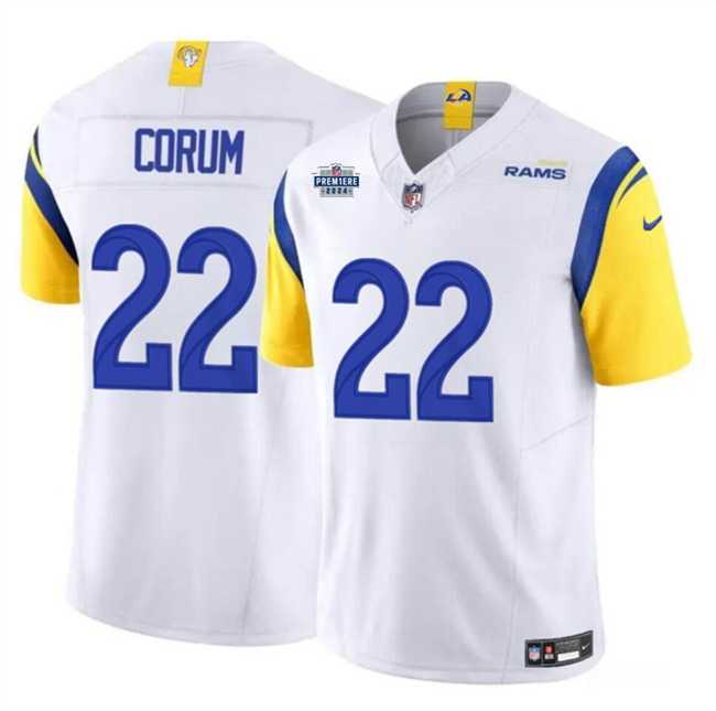 Men & Women & Youth Los Angeles Rams #22 Blake Corum White 2024 With Dradt Patch F.U.S.E Vapor Untouchable Stitched Jersey